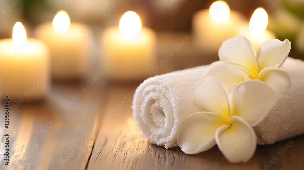 Spa Essentials with Rolled Towel and Candles for Relaxation : Generative AI Spa Essentials with Rolled Towel and Candles for Relaxation : Generative AI