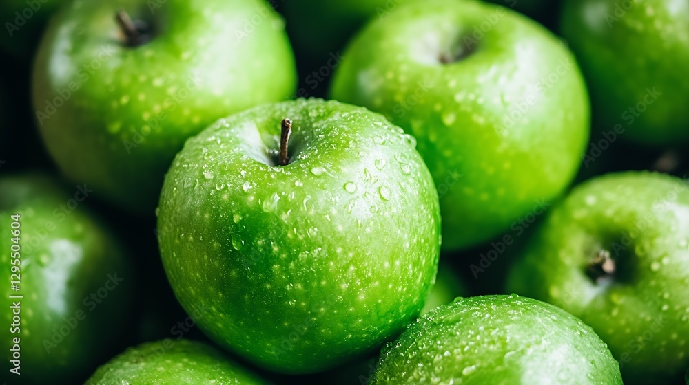 Fresh and Juicy Green Apples with Water Drops Ready for a Healthy Snack : Generative AI Fresh and Juicy Green Apples with Water Drops Ready for a Healthy Snack : Generative AI