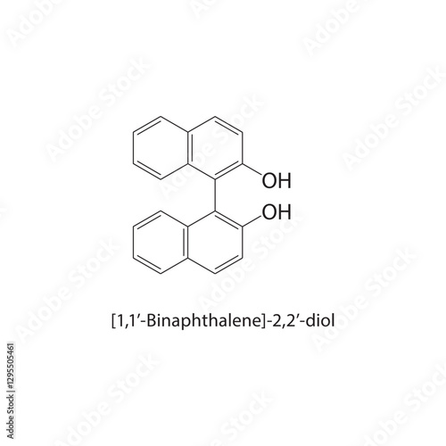 [1,1’-Binaphthalene]-2,2’-diol skeletal structure.Hydrocarbon compound schematic illustration. Simple diagram, chemical formula.