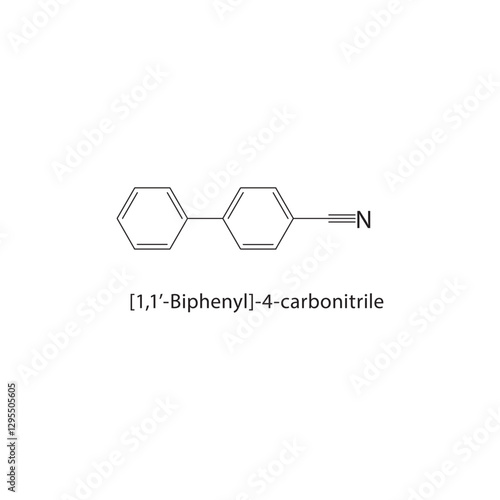 [1,1’-Biphenyl]-4-carbonitrile skeletal structure.Nitrile compound schematic illustration. Simple diagram, chemical formula.