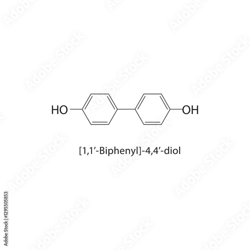 [1,1’-Biphenyl]-4,4’-diol skeletal structure.Phenol compound schematic illustration. Simple diagram, chemical formula.