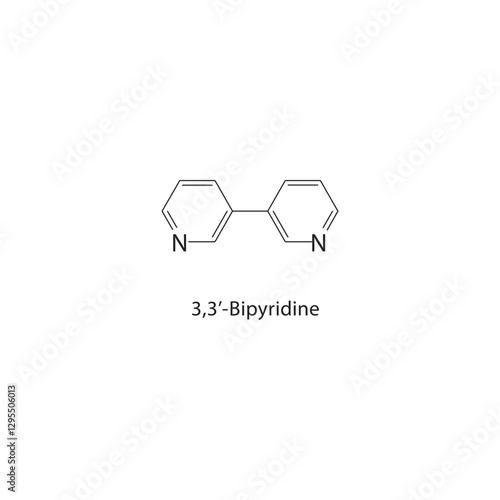 3,3’-Bipyridine skeletal structure.Heterocycle compound schematic illustration. Simple diagram, chemical formula. photo