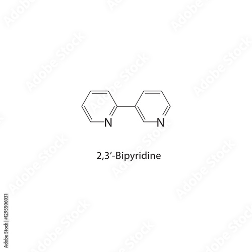 2,3’-Bipyridine skeletal structure.Heterocycle compound schematic illustration. Simple diagram, chemical formula.