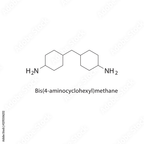 Bis(4-aminocyclohexyl)-methane skeletal structure.Diamine compound schematic illustration. Simple diagram, chemical formula.