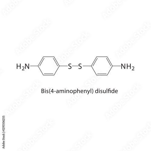 Bis(4-aminophenyl) disulfide skeletal structure.Disulfide compound schematic illustration. Simple diagram, chemical formula.