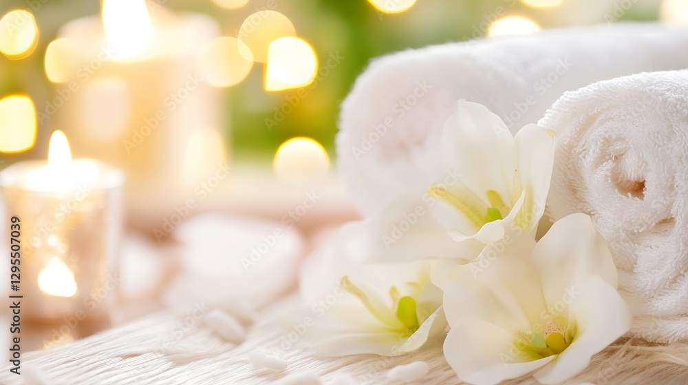 Elegant Spa Setting with Soft Towels and Fresh Flowers in a Relaxing Ambiance : Generative AI Elegant Spa Setting with Soft Towels and Fresh Flowers in a Relaxing Ambiance : Generative AI