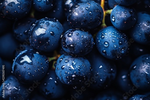 Wallpaper Mural Close up macro photography of dark blue grapes with water droplets on a dark background Torontodigital.ca