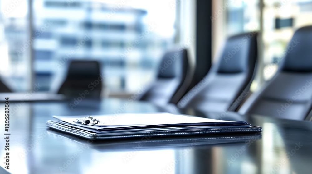 Modern Office Conference Table with Documents on Glass Surface in Bright Work Environment : Generative AI Modern Office Conference Table with Documents on Glass Surface in Bright Work Environment : Generative AI