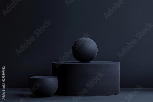 Modern abstract black background with pedestal and round shapes for product presentation mockup photo