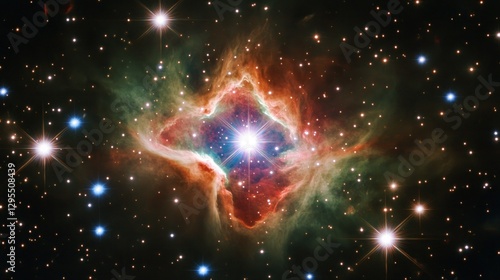 Bright Star Within A Colorful Cosmic Nebula