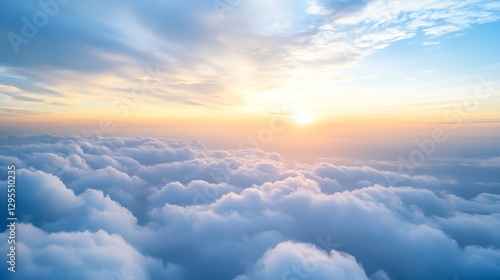 Sunrise over fluffy clouds creating a breathtaking aerial landscape : Generative AI
