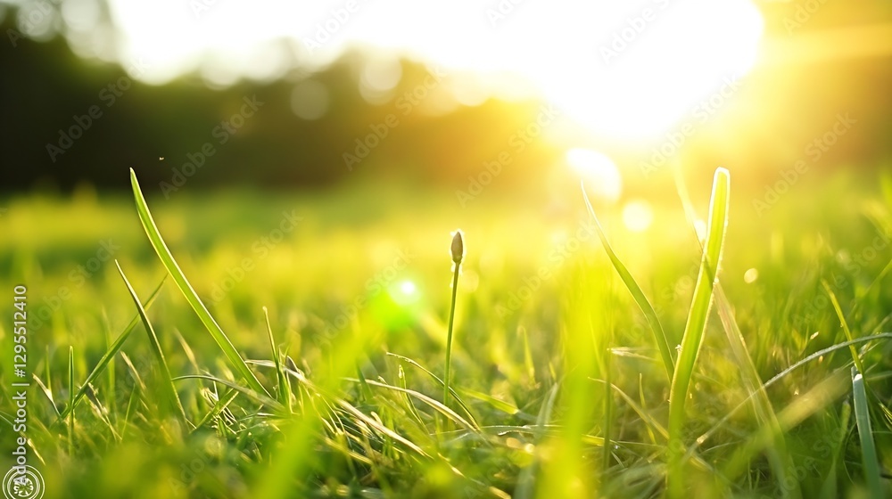 Serene closeup view of fresh green grass illuminated by golden sunlight in a peaceful nature setting : Generative AI Serene closeup view of fresh green grass illuminated by golden sunlight in a peaceful nature setting : Generative AI