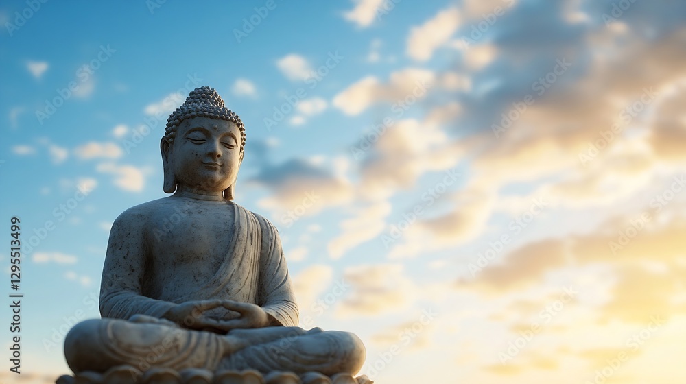Buddha Statue Silhouetted Against Colorful Skies at Sunset for Tranquility and Reflection : Generative AI Buddha Statue Silhouetted Against Colorful Skies at Sunset for Tranquility and Reflection : Generative AI