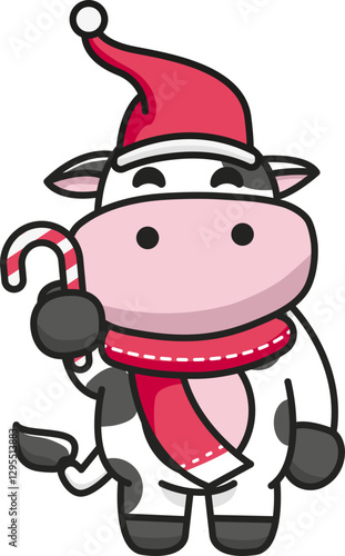 Cute cow in christmas day vector mascot