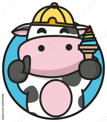 Cute cow eating ice cream vector mascot