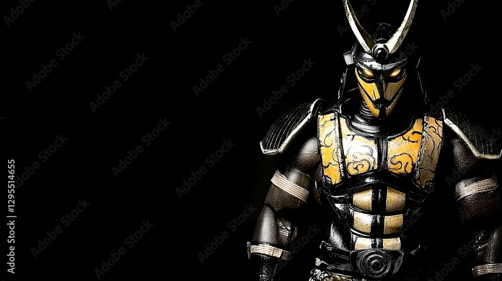 Fototapeta premium Powerful samurai warrior, dark background, action pose, fantasy art