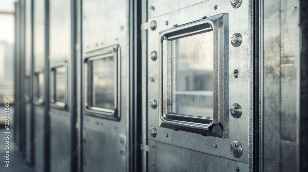 Close up of metal boxes with small window openings Close up of metal boxes with small window openings