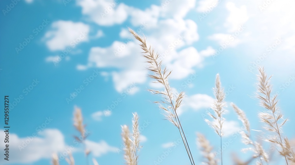 Bright Blue Sky with Wispy Clouds and Golden Grass in the Foreground : Generative AI Bright Blue Sky with Wispy Clouds and Golden Grass in the Foreground : Generative AI