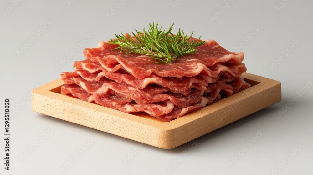 Wooden bowl filled with sliced meat and packaged lab-grown meat samples for sale Wooden bowl filled with sliced meat and packaged lab-grown meat samples for sale