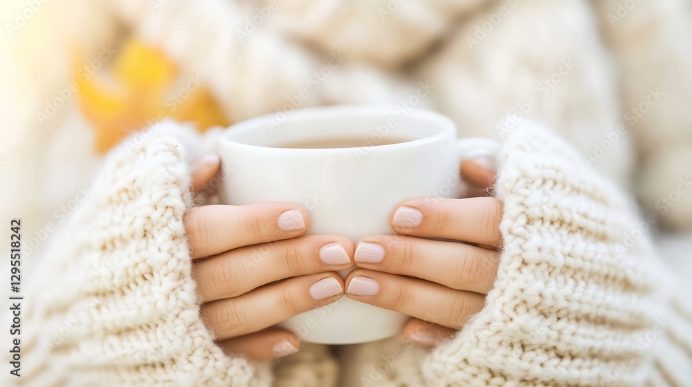 Cozy Hands Holding a Warm Cup of Tea in a Knit Sweater : Generative AI Cozy Hands Holding a Warm Cup of Tea in a Knit Sweater : Generative AI