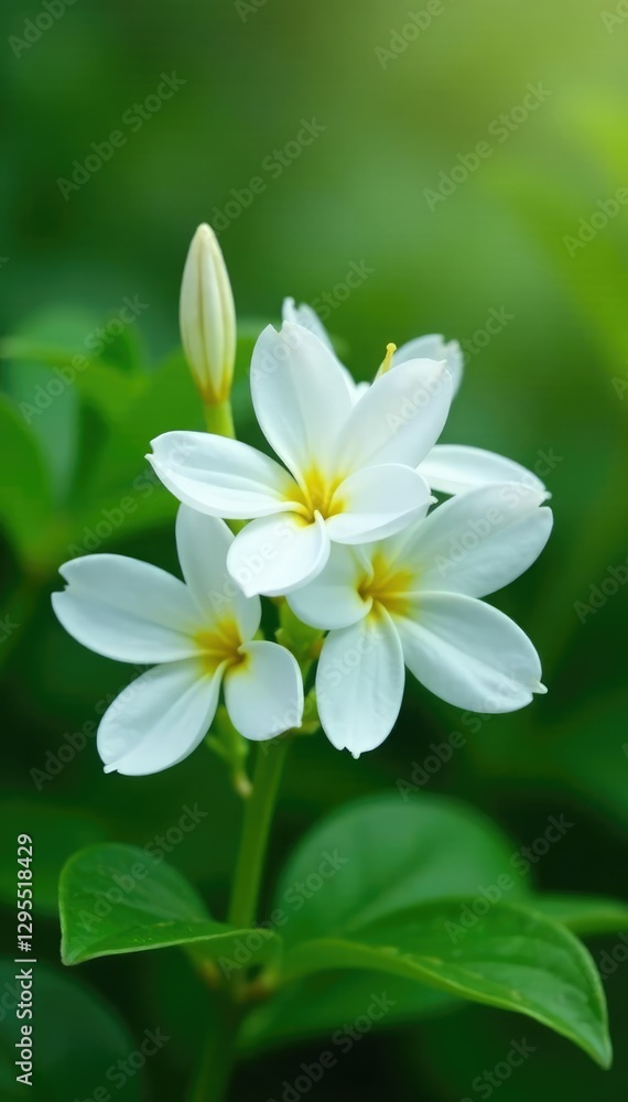 Fragrant white flowers, delicate petals, green leaves, nature, botanical, full depth of field Fragrant white flowers, delicate petals, green leaves, nature, botanical, full depth of field