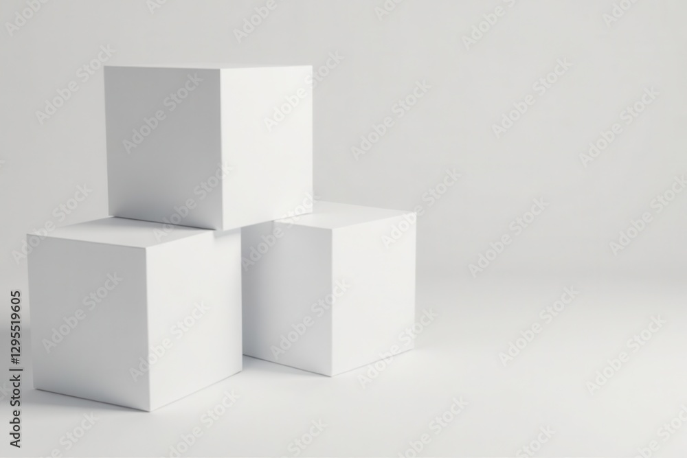 Randomly shifted white cube boxes on a neutral background with empty space , neutral background , geometric shapes, modern style Randomly shifted white cube boxes on a neutral background with empty space , neutral background , geometric shapes, modern style