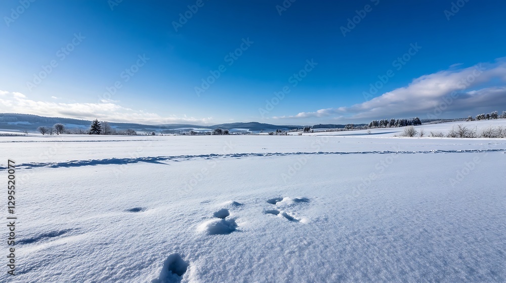 Snow covered landscape with animal tracks highlighting the serene winter morning scene : Generative AI Snow covered landscape with animal tracks highlighting the serene winter morning scene : Generative AI