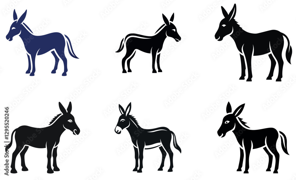 Fototapeta premium Simple Black and White Silhouette Illustration of Six Donkeys