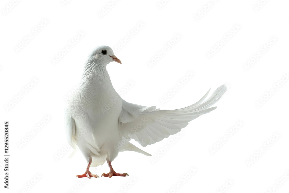 Dove's Graceful Display: A pristine white dove, with its wings gracefully spread, showcases the pureness of peace, representing hope and serenity. Dove's Graceful Display: A pristine white dove, with its wings gracefully spread, showcases the pureness of peace, representing hope and serenity.