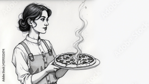 a woman and pizza