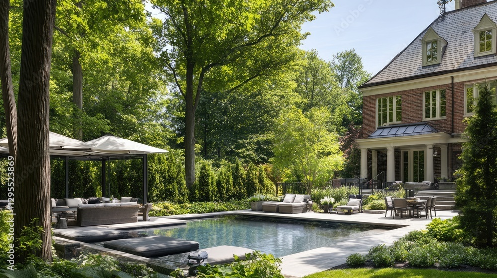 Fototapeta premium A well-designed outdoor retreat with trees acting as a visual and sound barrier.
