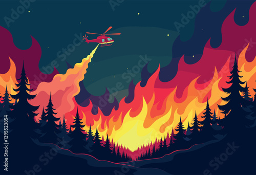 Helicopter Extinguishing a Wildfire
