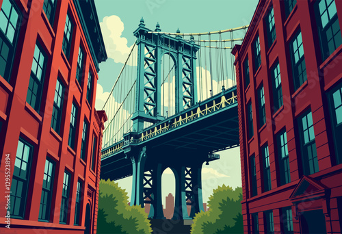 City Bridge Between Red Brick Buildings