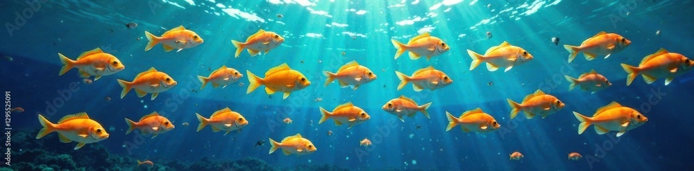 Naklejka premium School of colorful fish swimming together in the ocean , underwater scenes, seafood symbols, sea life