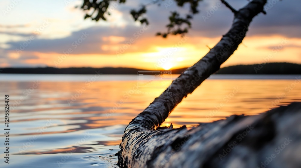 Obraz premium Scenic Sunset Over Calm Lake with Reflection of Beautiful Colors : Generative AI