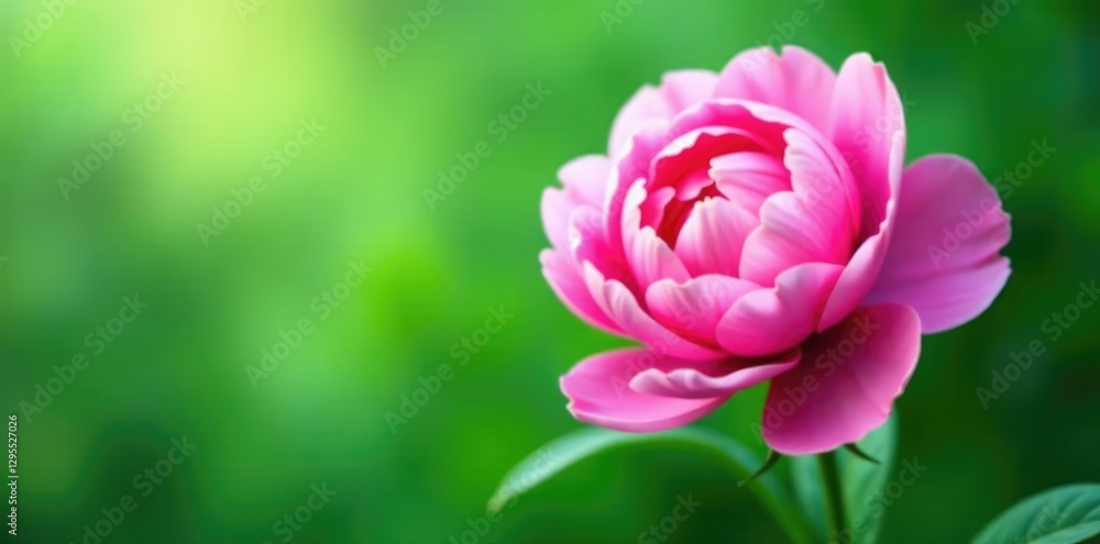Pink peony rose against a soft green leafy backdrop, foliage, blooms, green Pink peony rose against a soft green leafy backdrop, foliage, blooms, green