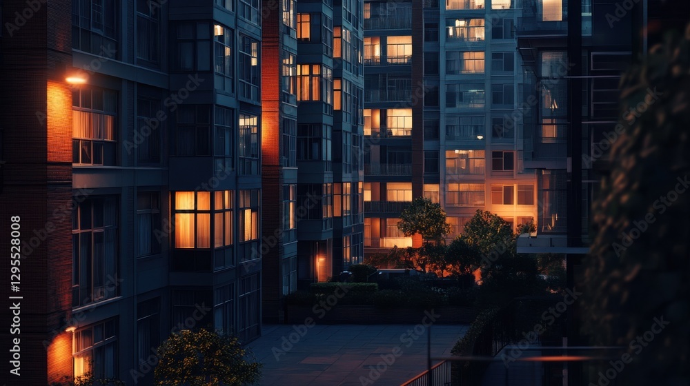 Fototapeta premium Modern Apartment Complex at Dusk