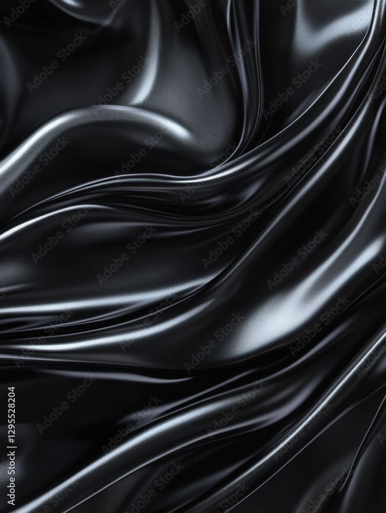 Elegant black satin fabric with smooth flowing waves and subtle sheen creating a luxurious texture for fashion design Elegant black satin fabric with smooth flowing waves and subtle sheen creating a luxurious texture for fashion design