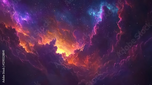 Cosmic Cloudscape A Vivid Nebula In Deep Space