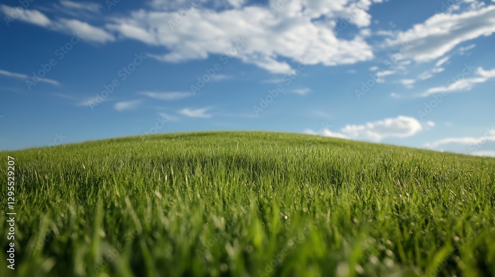 Vibrant green grassy hill under a bright blue sky with fluffy clouds offering a perfect landscape scene : Generative AI Vibrant green grassy hill under a bright blue sky with fluffy clouds offering a perfect landscape scene : Generative AI