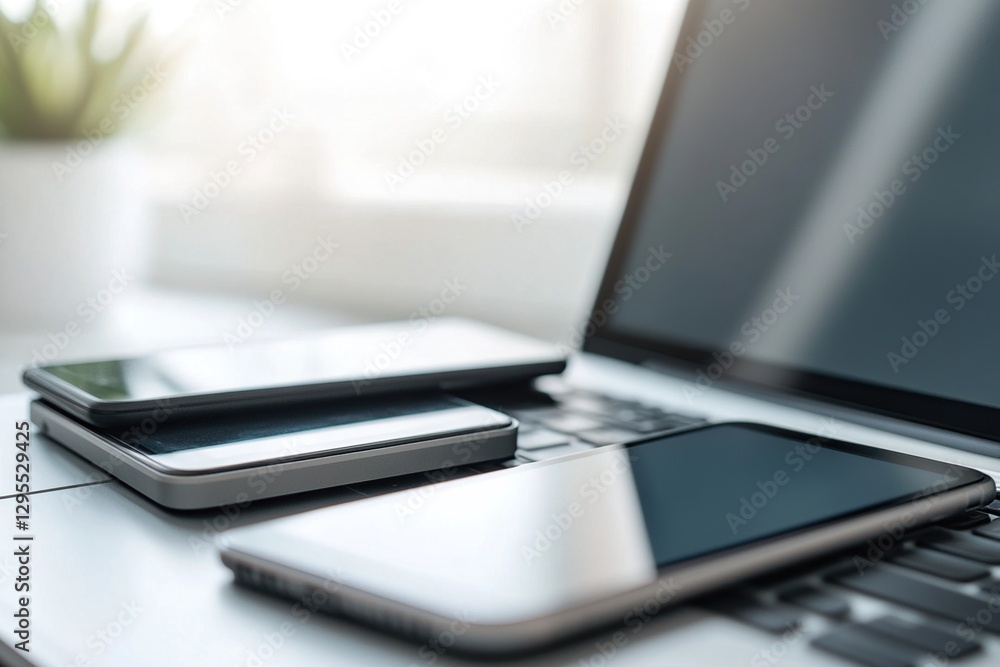 Smartphones and Laptop on a Desk Smartphones and Laptop on a Desk