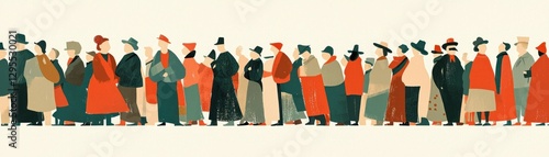 People in line, historical illustration, public gathering, use for history, social studies