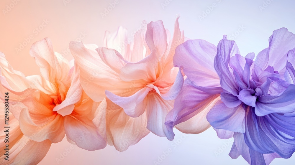 Fototapeta premium Ethereal flowers transition from peach to lavender in soft light