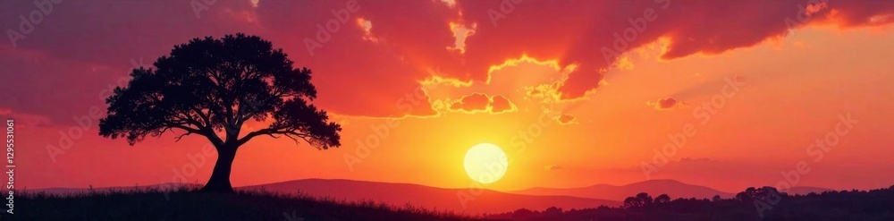 Silhouetted tree against sunset, sky, light, tree