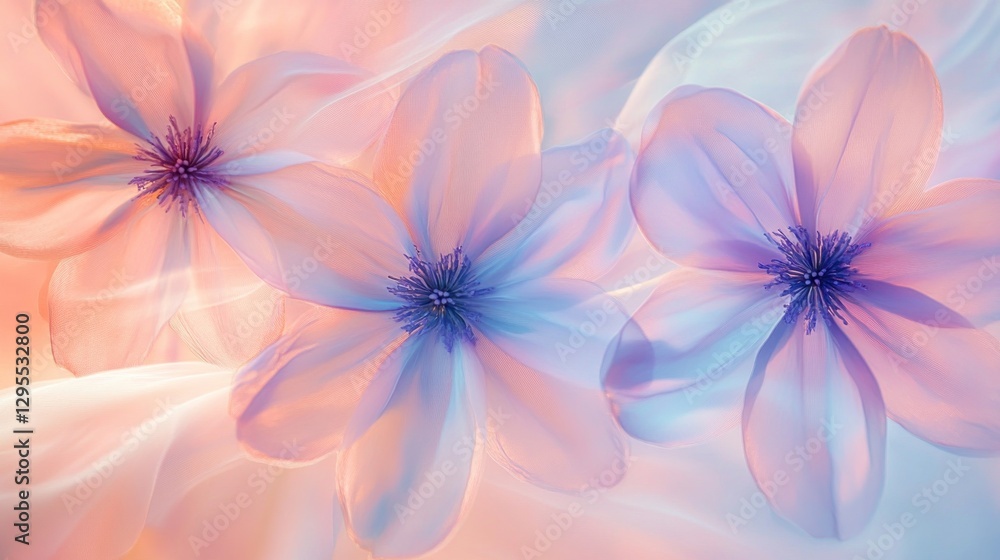 Obraz premium Three translucent flowers with a pastel ethereal background