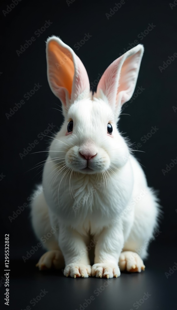 White bunny with soft focus on black backdrop, ethereal, haze, dreamy White bunny with soft focus on black backdrop, ethereal, haze, dreamy