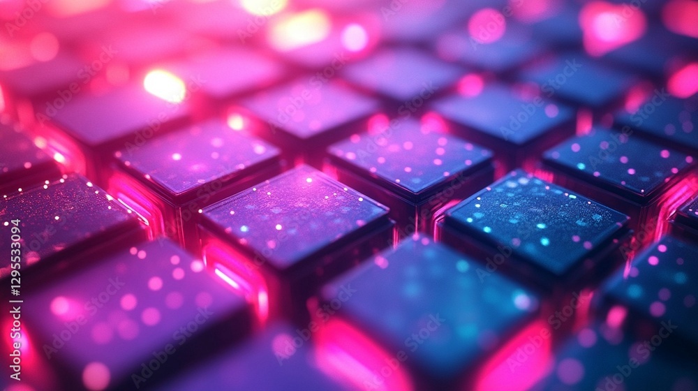 Abstract glowing pink and blue cubes, illuminated grid pattern, digital technology background. Abstract glowing pink and blue cubes, illuminated grid pattern, digital technology background.