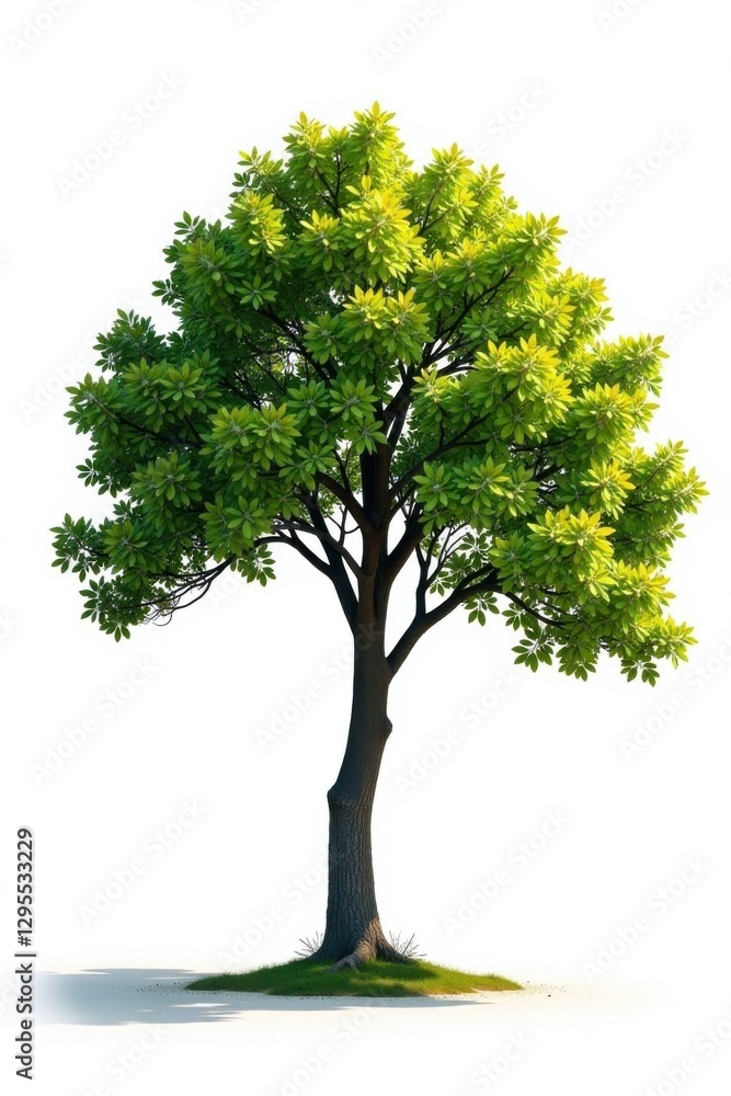 Single tree on white background with branches stretching out, trees against white, solo tree, leaves Single tree on white background with branches stretching out, trees against white, solo tree, leaves