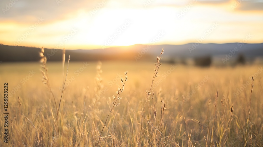 Golden Hour Light Shining on a Serene Field of Tall Grass with Soft Focus Background : Generative AI Golden Hour Light Shining on a Serene Field of Tall Grass with Soft Focus Background : Generative AI
