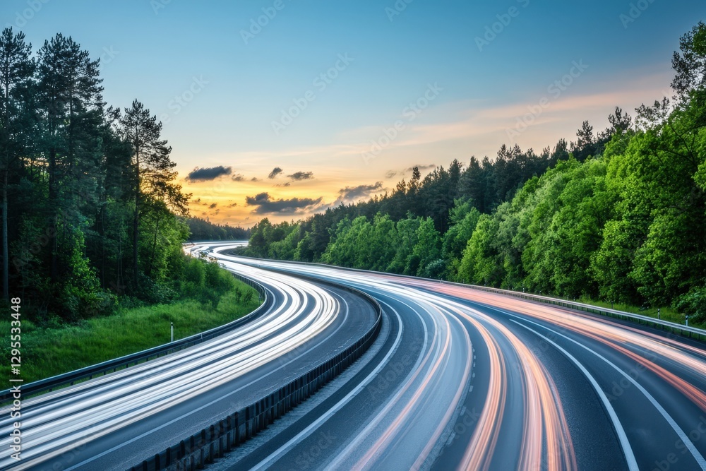 A stunning long exposure photograph of a highway at night, capturing streaking vehicle light trails in motion against a dark urban backdrop. . A stunning long exposure photograph of a highway at night, capturing streaking vehicle light trails in motion against a dark urban backdrop. .
